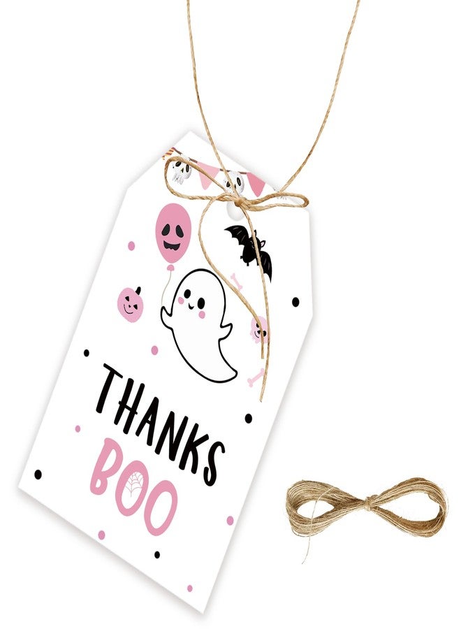FORSHEEP 50pcs Halloween Thank You Tags, Little Boo Gift Tag with String for Halloween Party, Cute Ghost Thank You Paper Tags for Birthday/Spooky Boo Themed Party Favors - Image 1